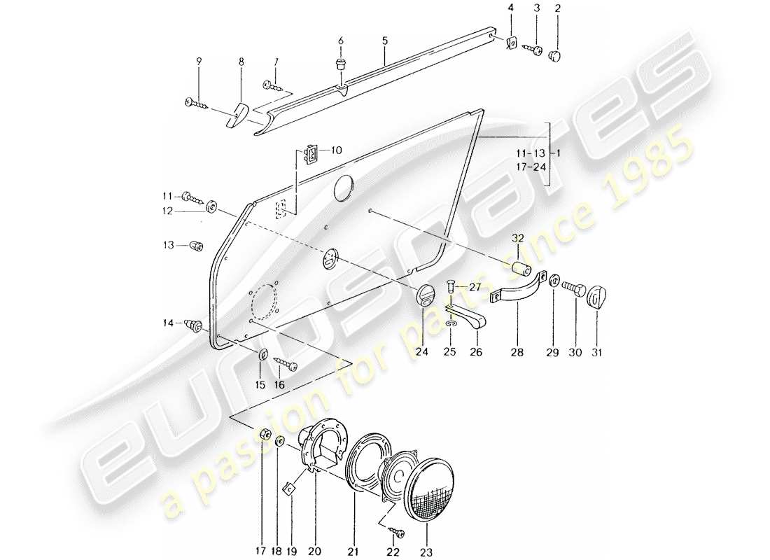 porsche 964 (1990) interior equipment - doors part diagram