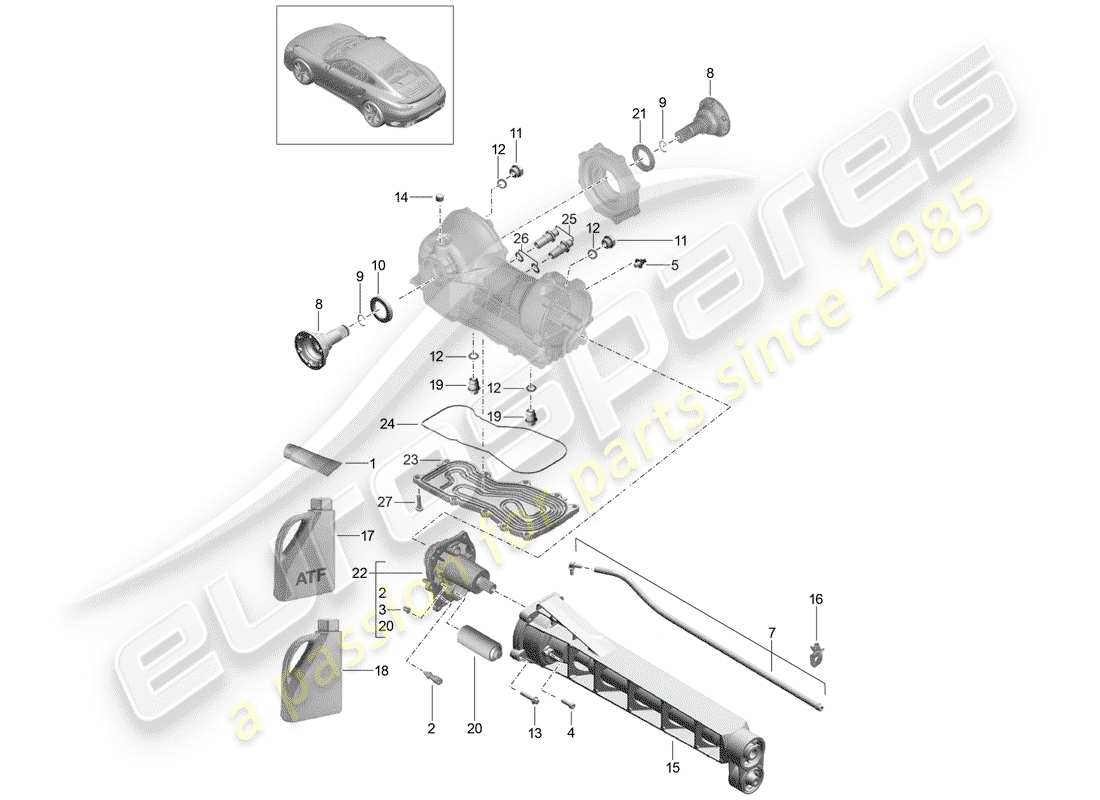 porsche 991 turbo (2014) front axle differential parts diagram