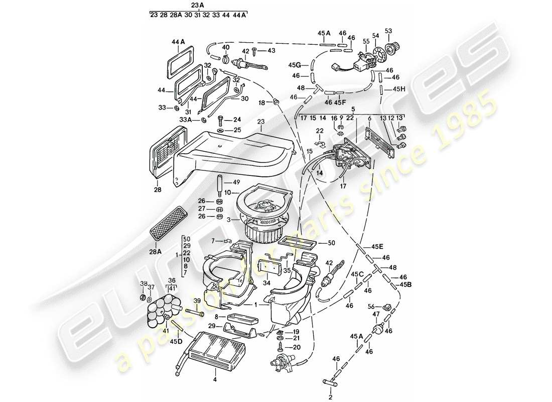 porsche 924 (1977) heater parts diagram