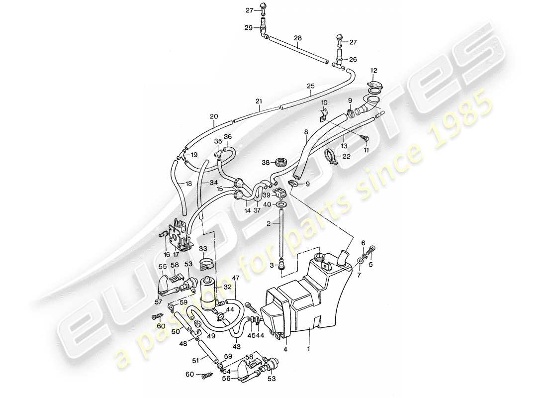 porsche 911 (1976) windshield washer unit - together with - headlight washer system part diagram