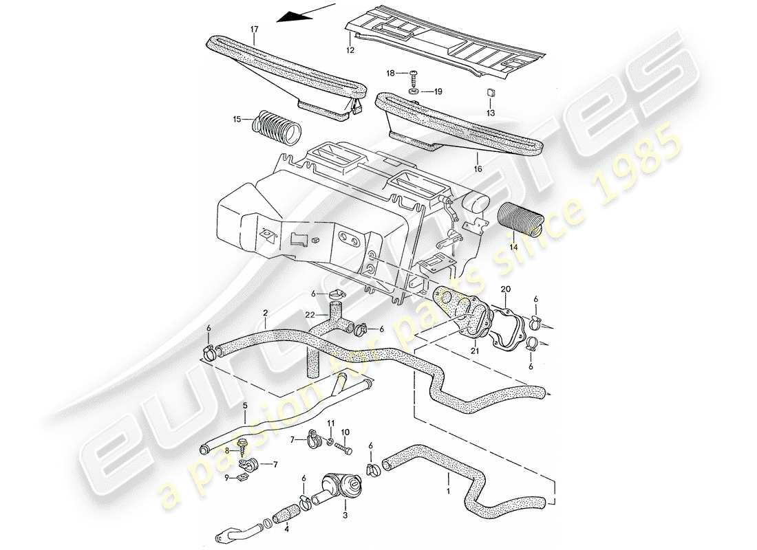 porsche 928 (1991) air conditioner - hoses - heating nozzles parts diagram