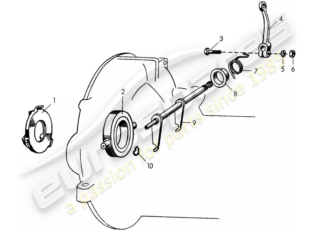 porsche 356/356a (1958) clutch release - for - transmission case - divided part diagram