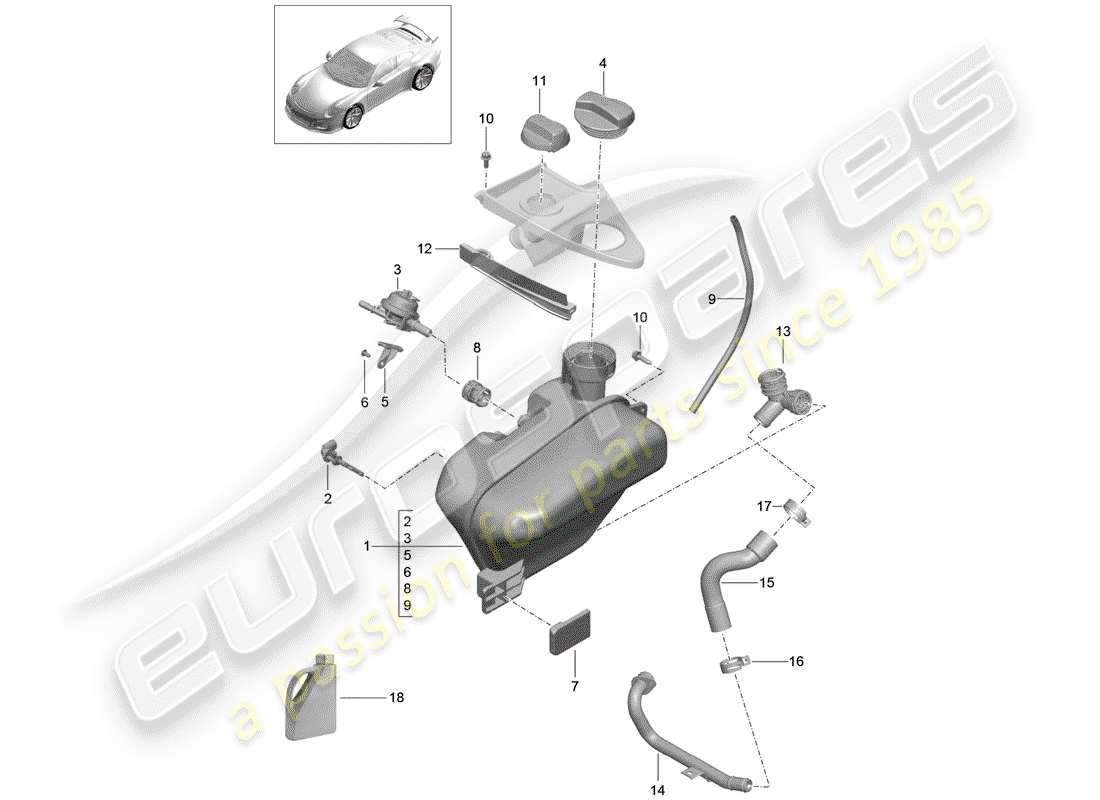 a part diagram from the porsche 991r/gt3/rs (2019) parts catalogue