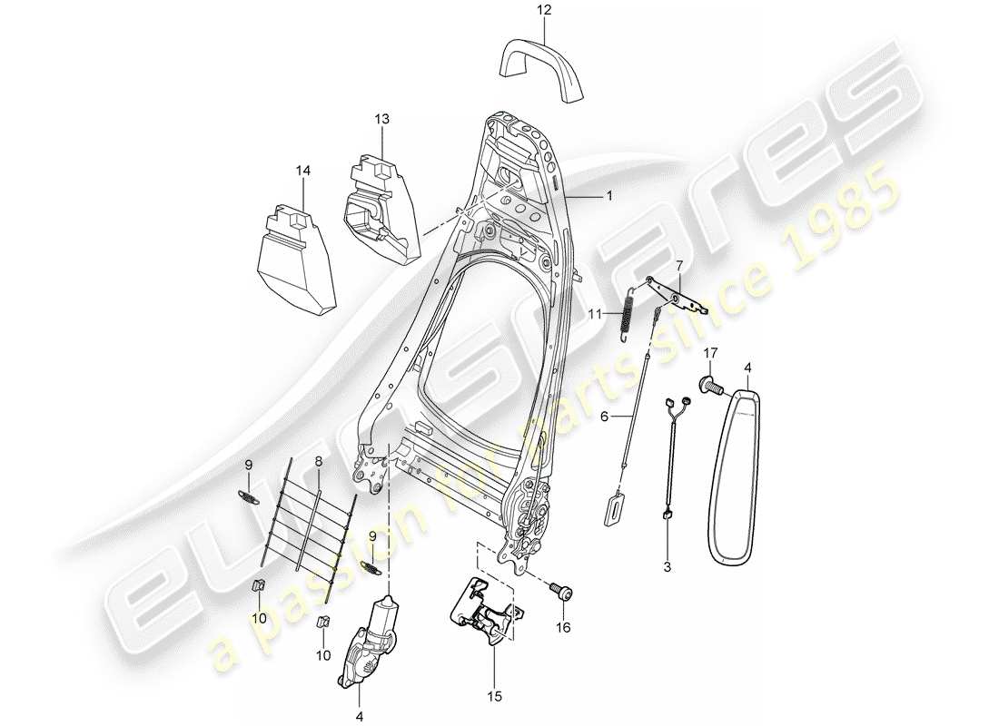 porsche cayman 987 (2008) backrest frame parts diagram