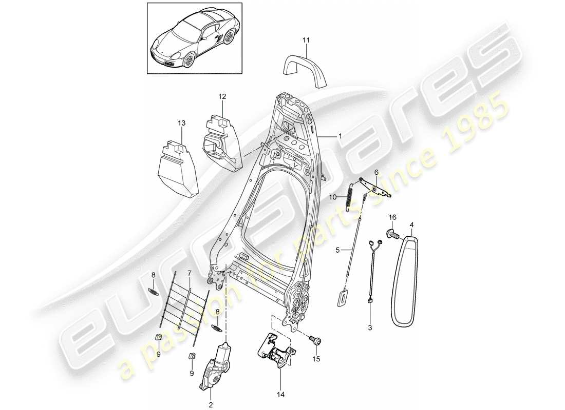 porsche cayman 987 (2009) backrest frame part diagram