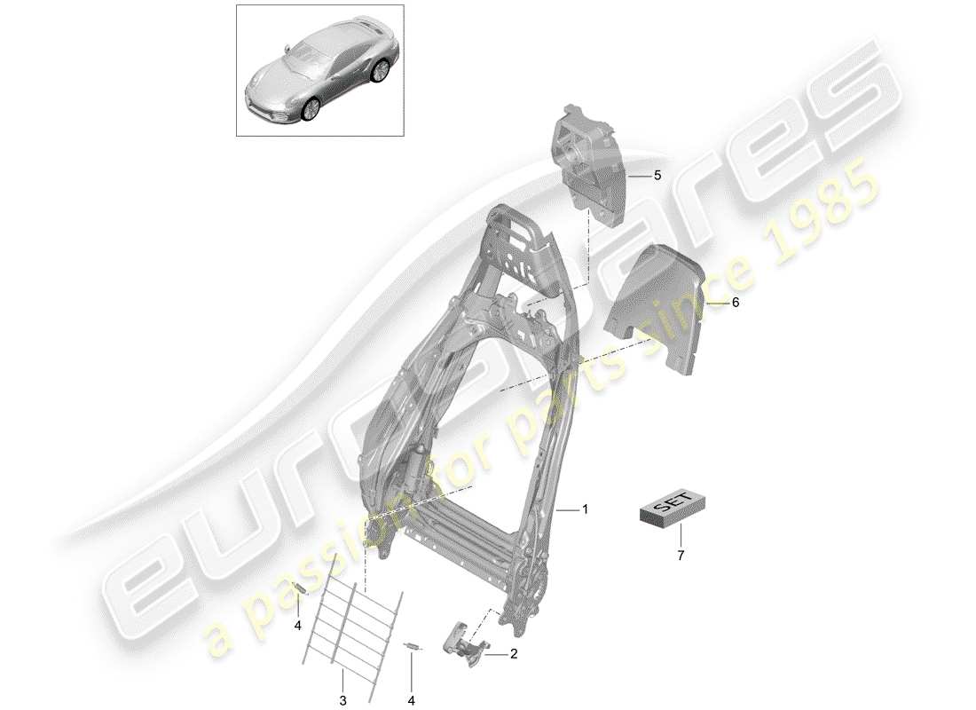 porsche 991 turbo (2016) frame - backrest parts diagram