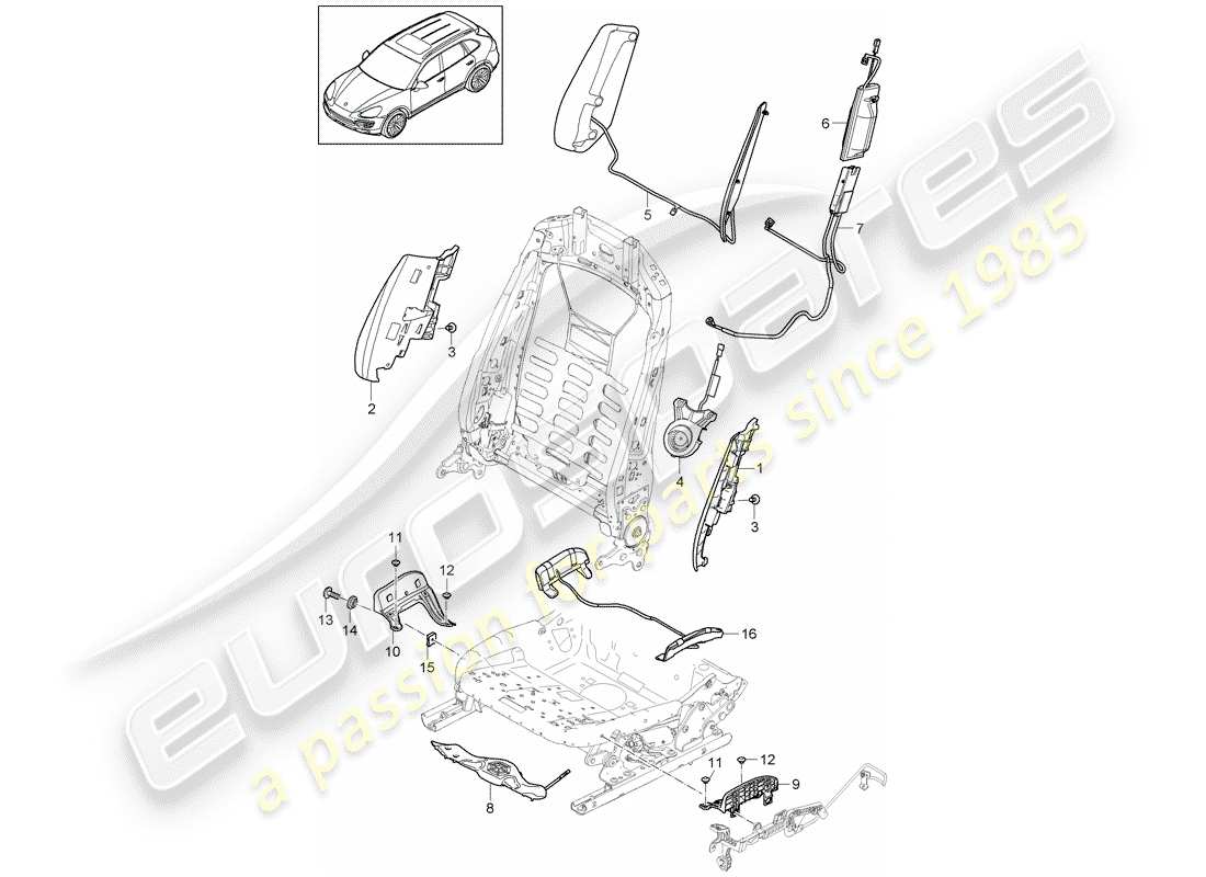 porsche cayenne e2 (2013) seat width adjustment part diagram