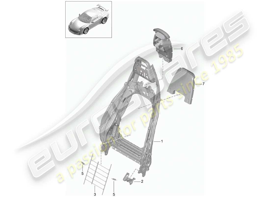 porsche 991r/gt3/rs (2020) frame - backrest parts diagram