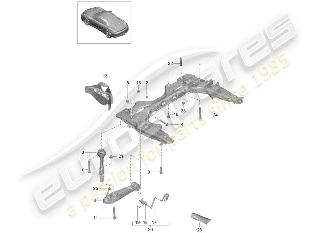 porsche boxster 981 (2012) cross member part diagram