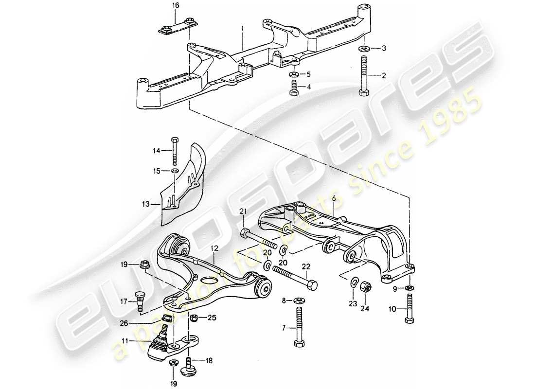 porsche 964 (1990) cross member - track control arm part diagram