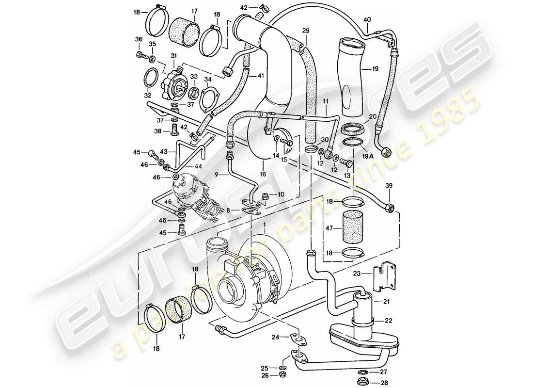 porsche 911 (1989) turbocharging part diagram