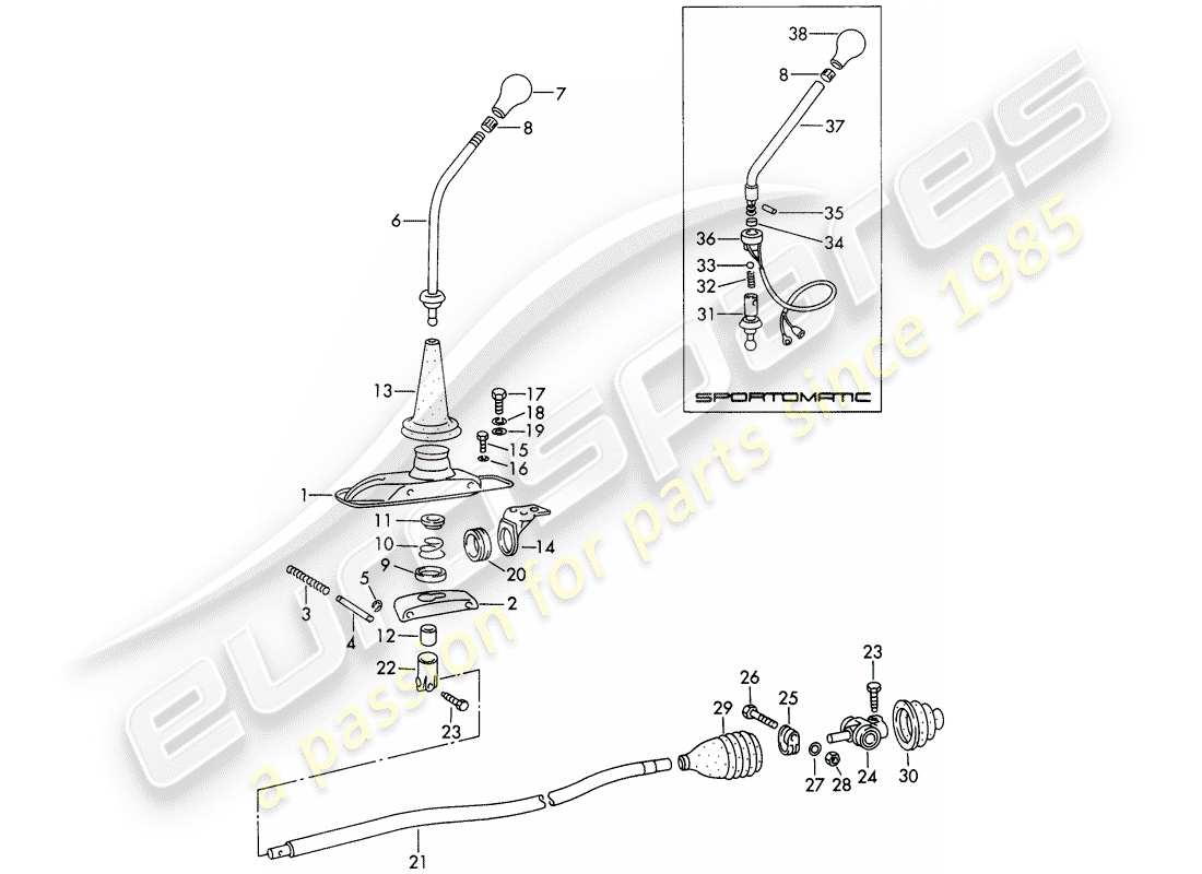 porsche 911/912 (1967) transmission control part diagram