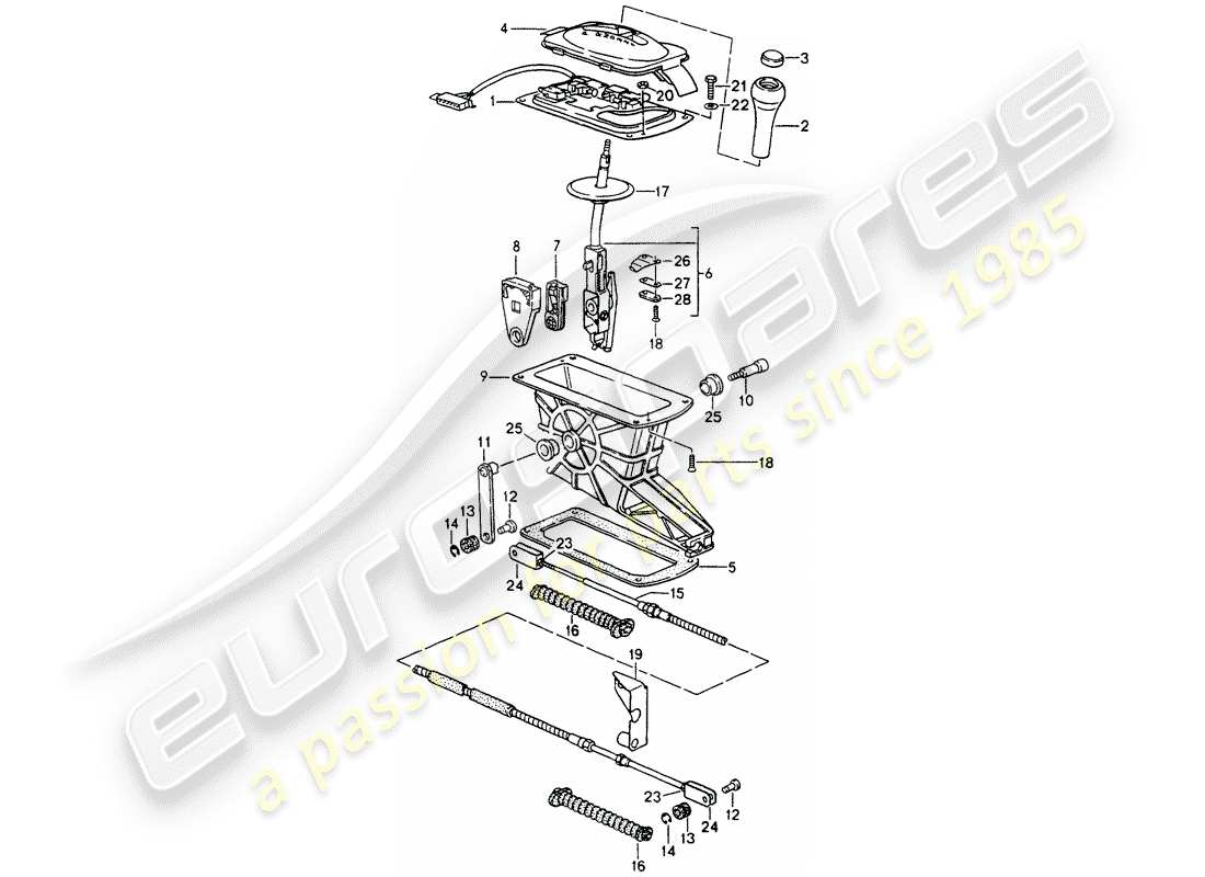 porsche 964 (1990) selector lever - tiptronic - d >> - mj 1991 part diagram