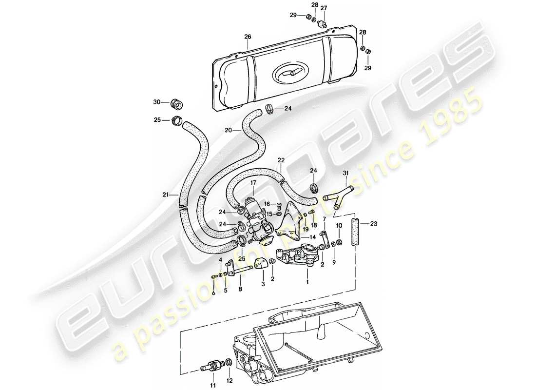 porsche 911 (1982) supplier - -spm- - vacuum system - for - clutch release part diagram