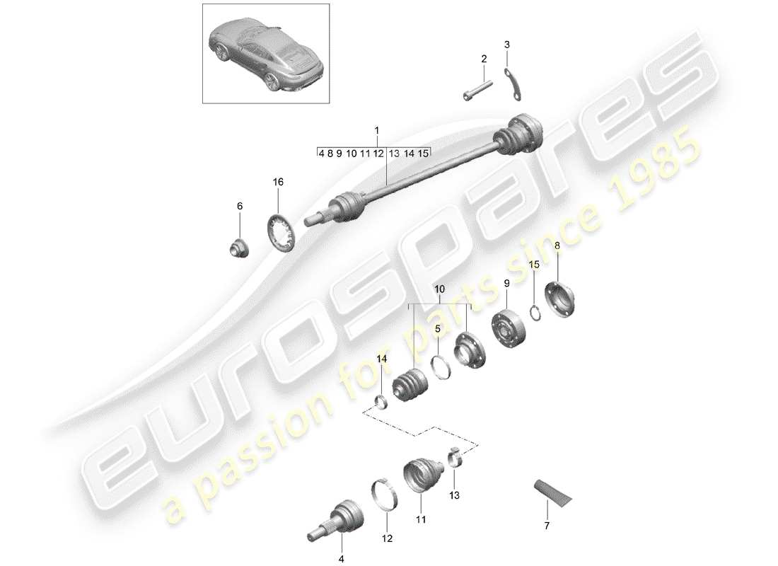 porsche 991 turbo (2014) drive shaft parts diagram