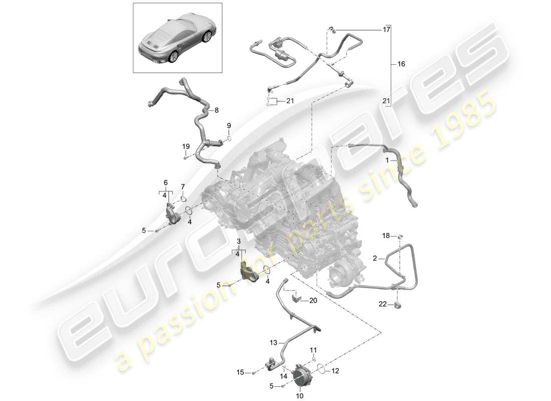 porsche 991 turbo (2014) crankcase parts diagram