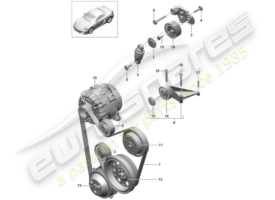 porsche boxster 981 (2012) belt tensioner parts diagram