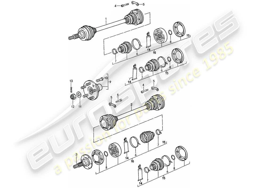 porsche 911 (1989) drive shaft - rear-wheel hub part diagram