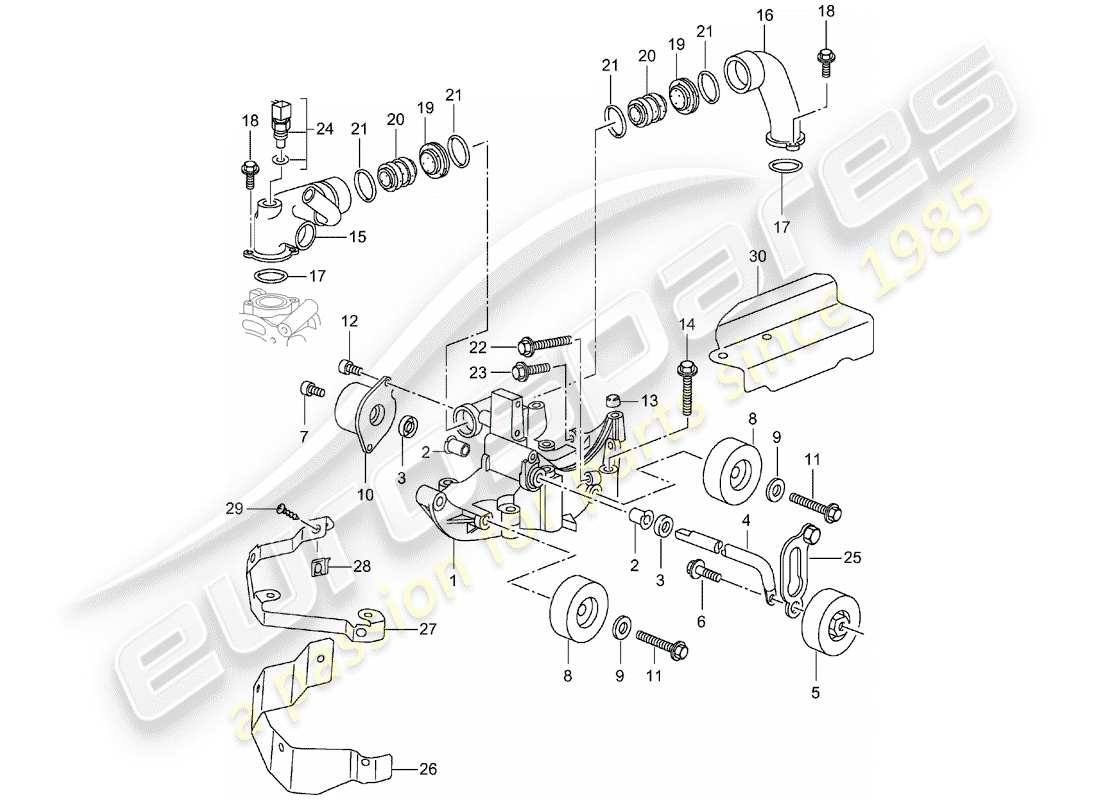 porsche 996 t/gt2 (2005) belt tensioner - belt drive parts diagram