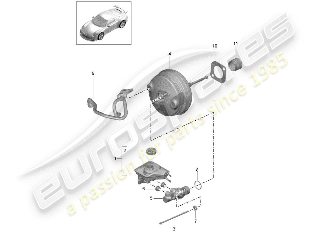 porsche 991r/gt3/rs (2017) brake master cylinder part diagram