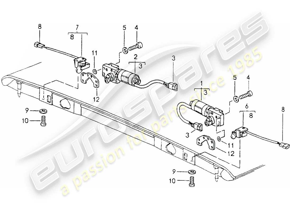 porsche 964 (1993) convertible top - catch part diagram