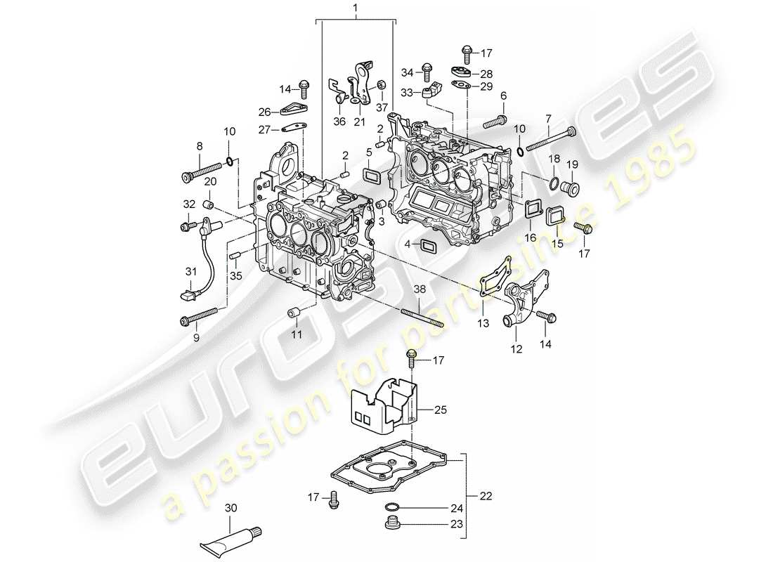 porsche boxster 986 (2004) crankcase - - - repair set for maintenance - see illustration: part diagram