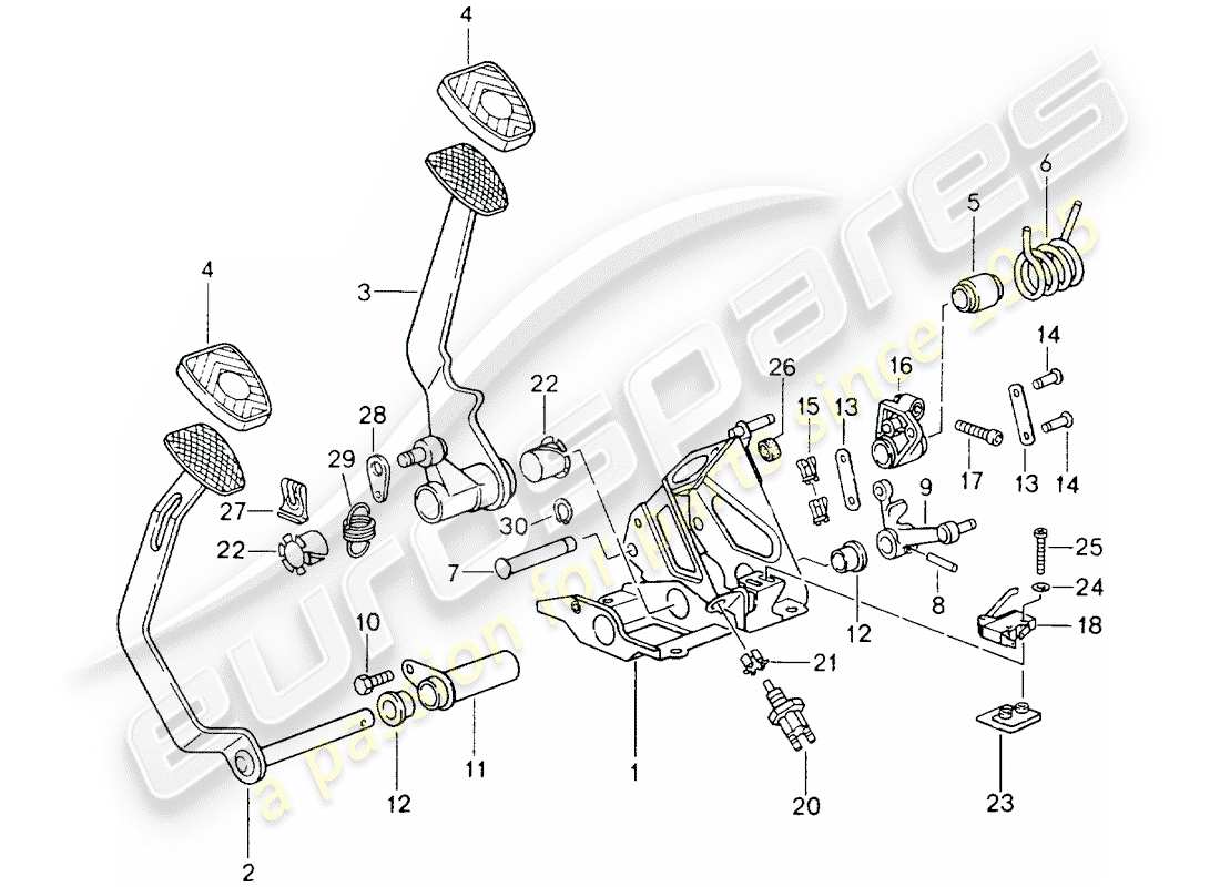 porsche 964 (1991) pedals - manual gearbox part diagram