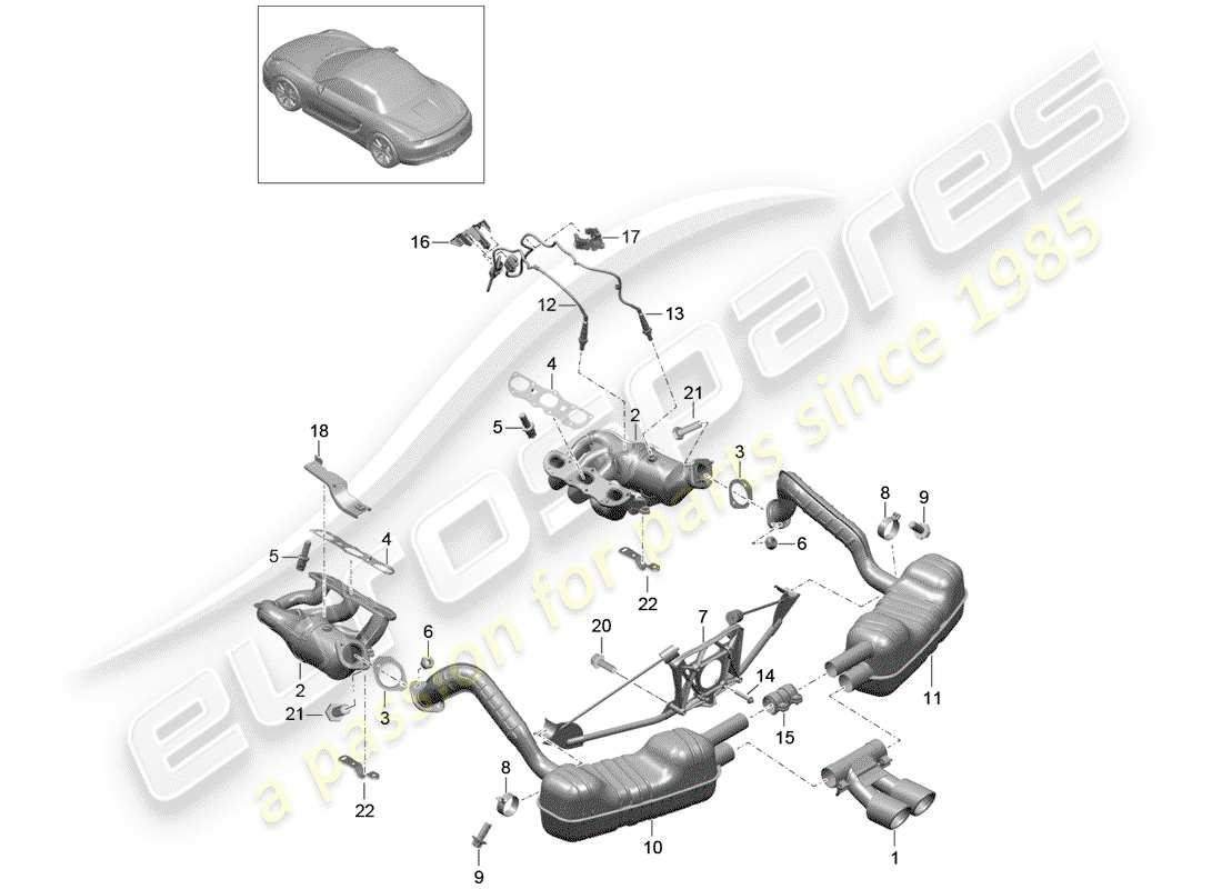 porsche boxster 981 (2012) exhaust system part diagram