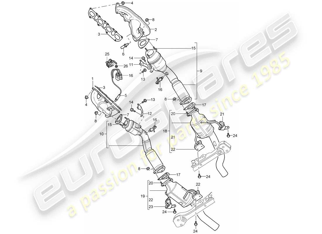 porsche cayenne (2006) exhaust system parts diagram