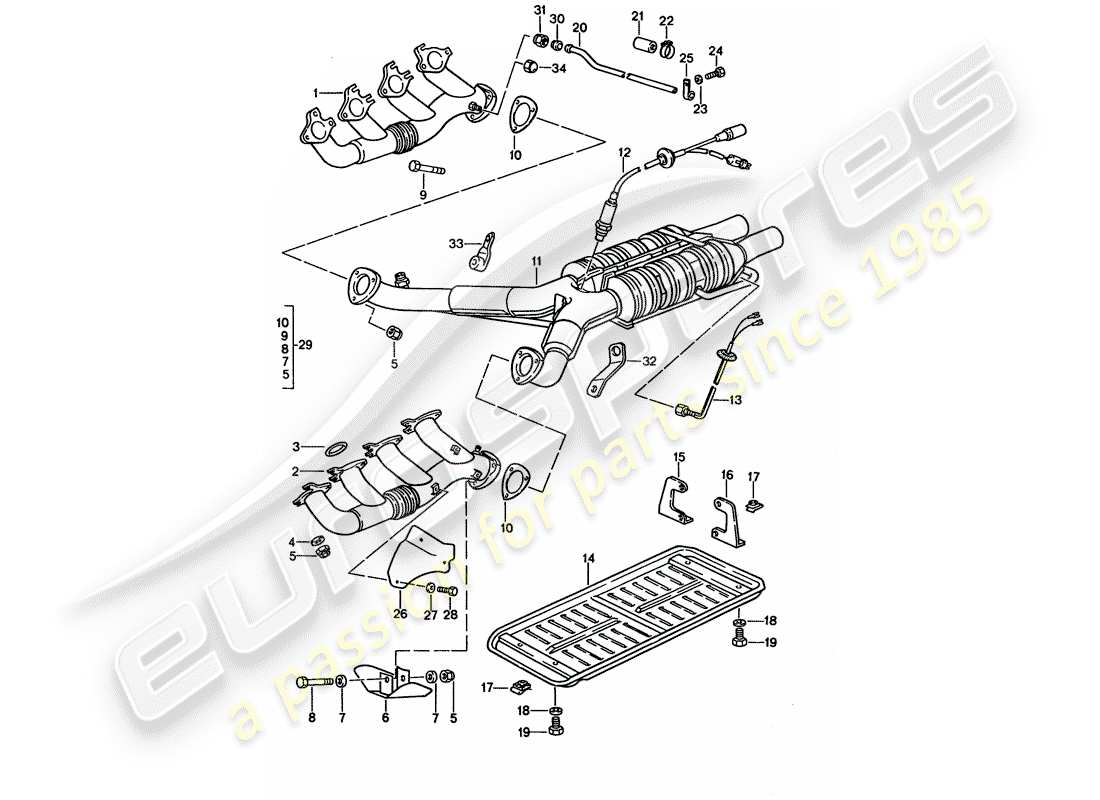 porsche 928 (1992) exhaust system - catalyst parts diagram