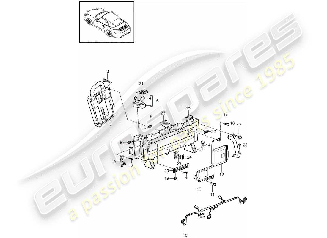 porsche 997 gen. 2 (2011) roll bar parts diagram