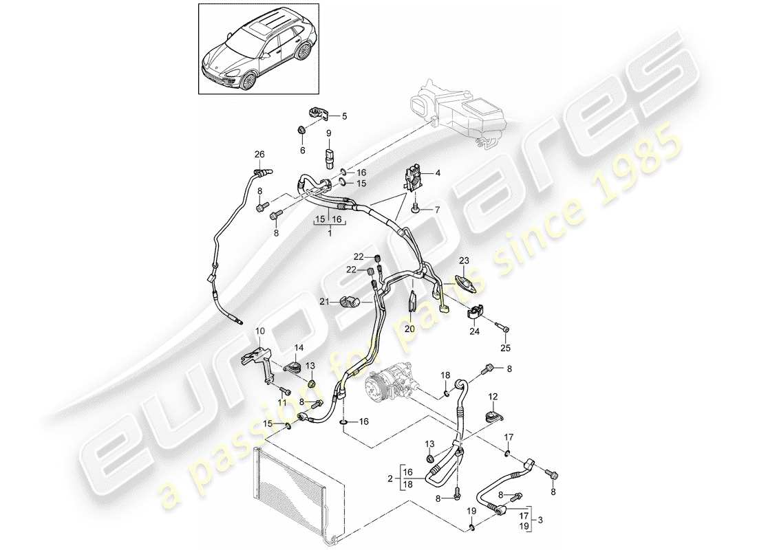 porsche cayenne e2 (2012) refrigerant circuit part diagram