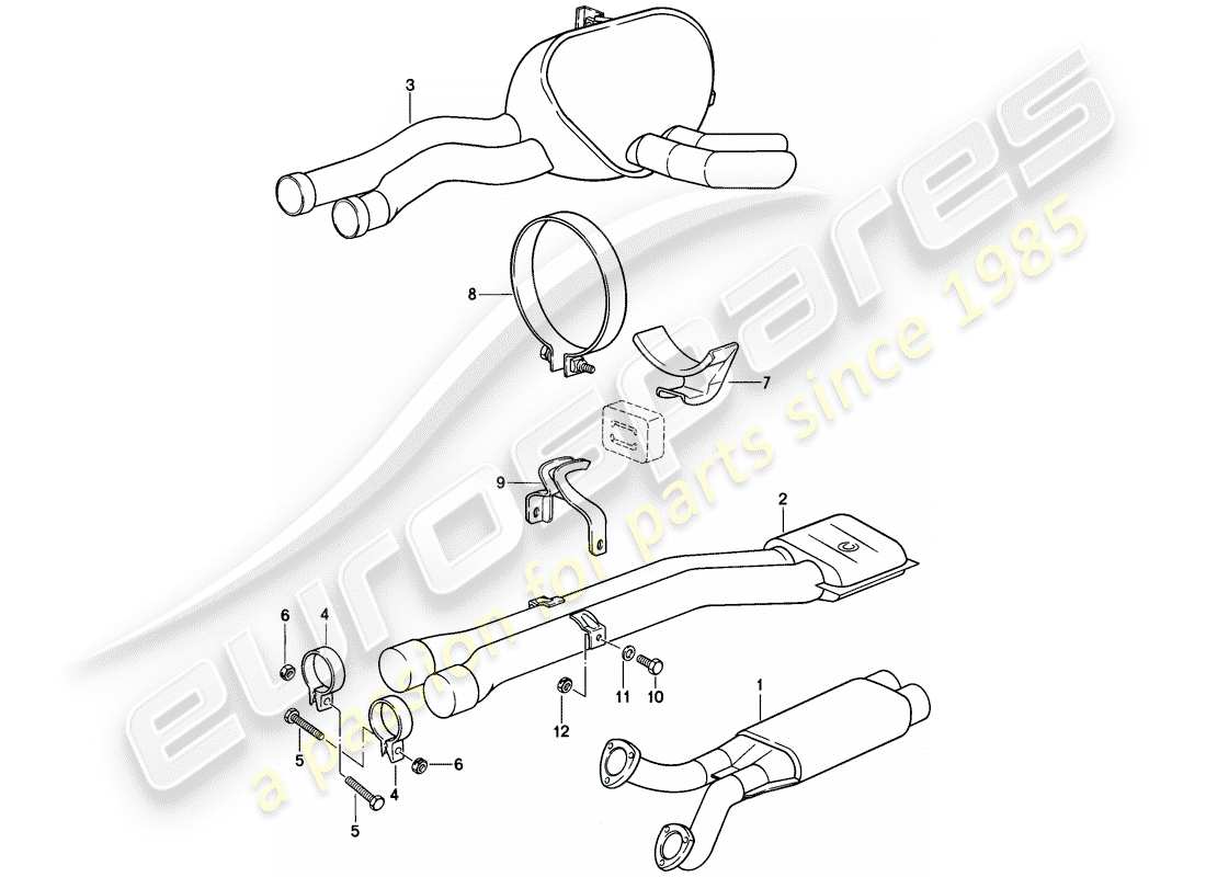 porsche 928 (1982) exhaust system - twin-pipe system parts diagram