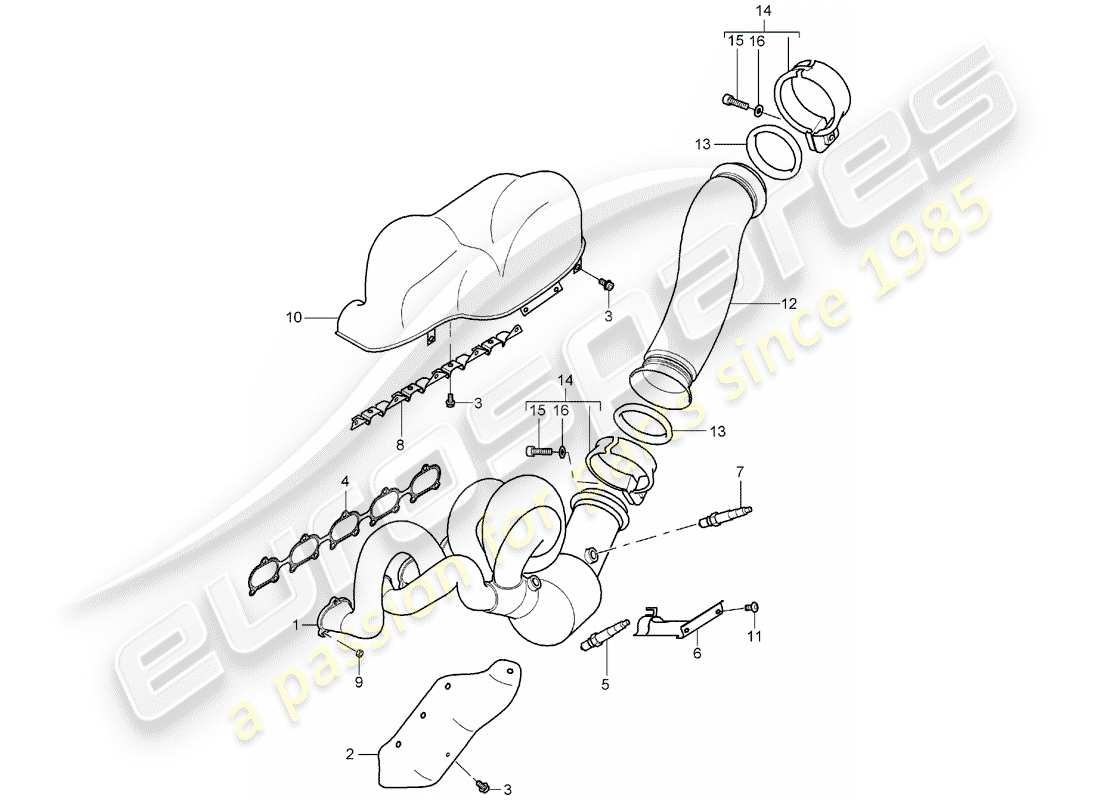 porsche carrera gt (2006) exhaust system - exhaust manifold - catalyst - cylinders 6 - 10 part diagram