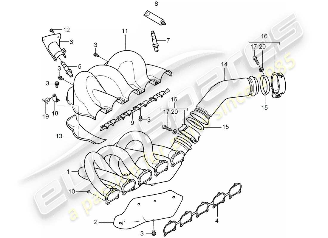 porsche carrera gt (2006) exhaust system - exhaust manifold - catalyst - cyl. 1 - 5 part diagram