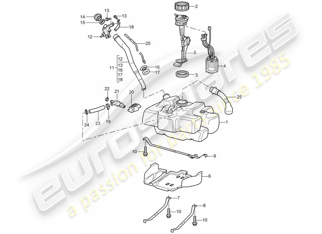 porsche boxster 986 (2004) fuel tank part diagram