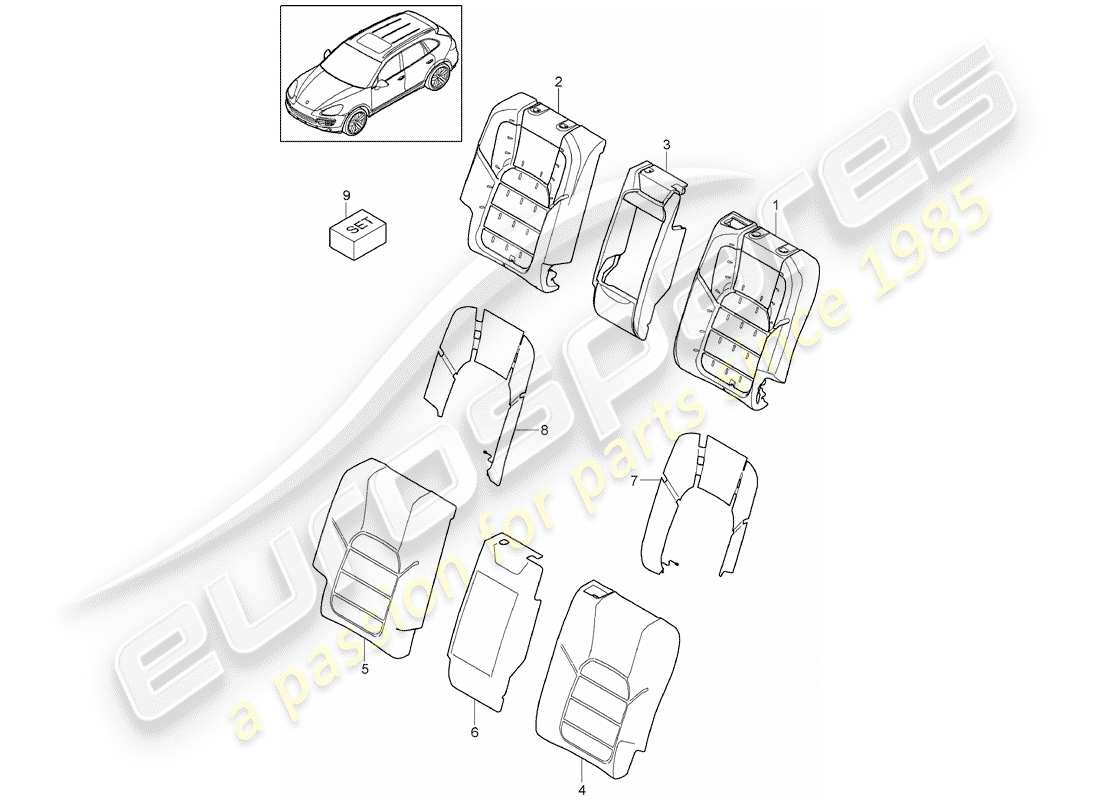 porsche cayenne e2 (2017) back seat backrest part diagram