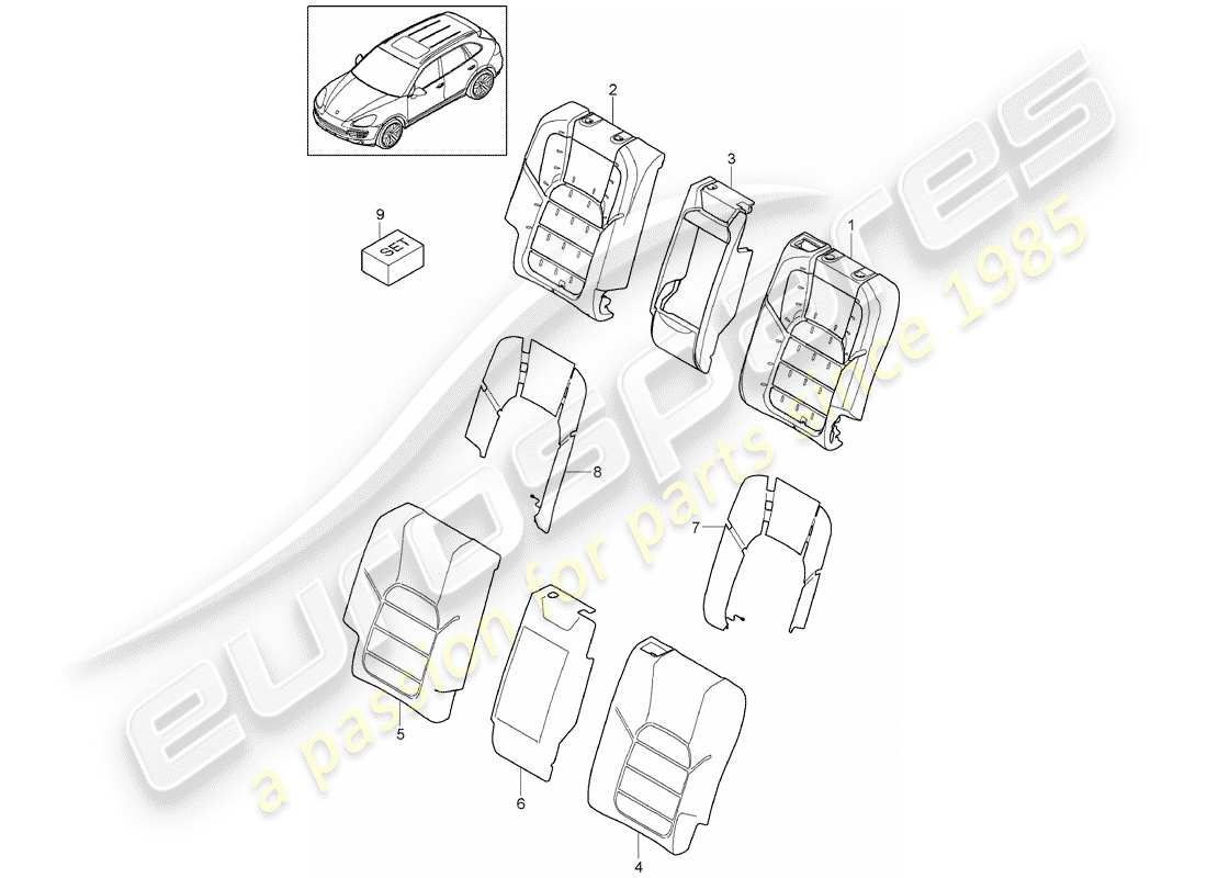 porsche cayenne e2 (2012) back seat backrest part diagram