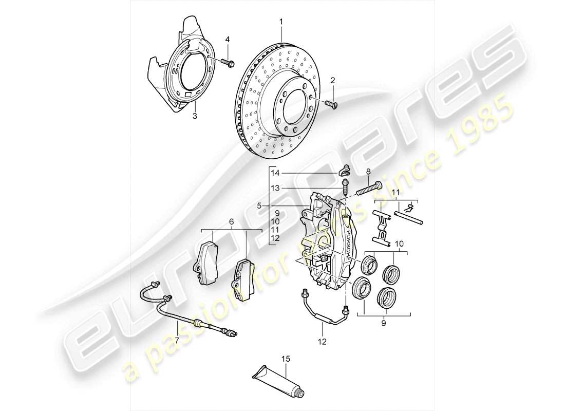 porsche cayman 987 (2010) disc brakes parts diagram