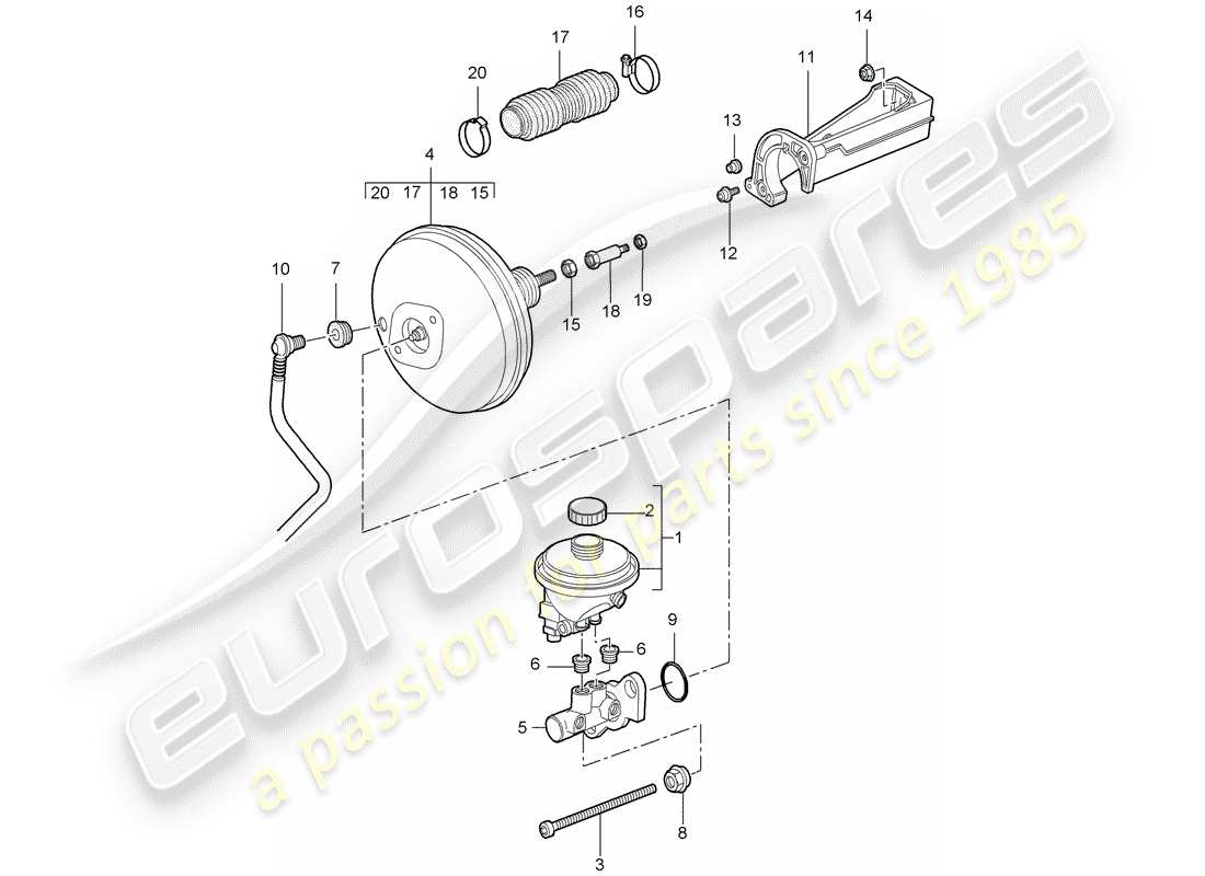 porsche 997 t/gt2 (2007) brake master cylinder parts diagram