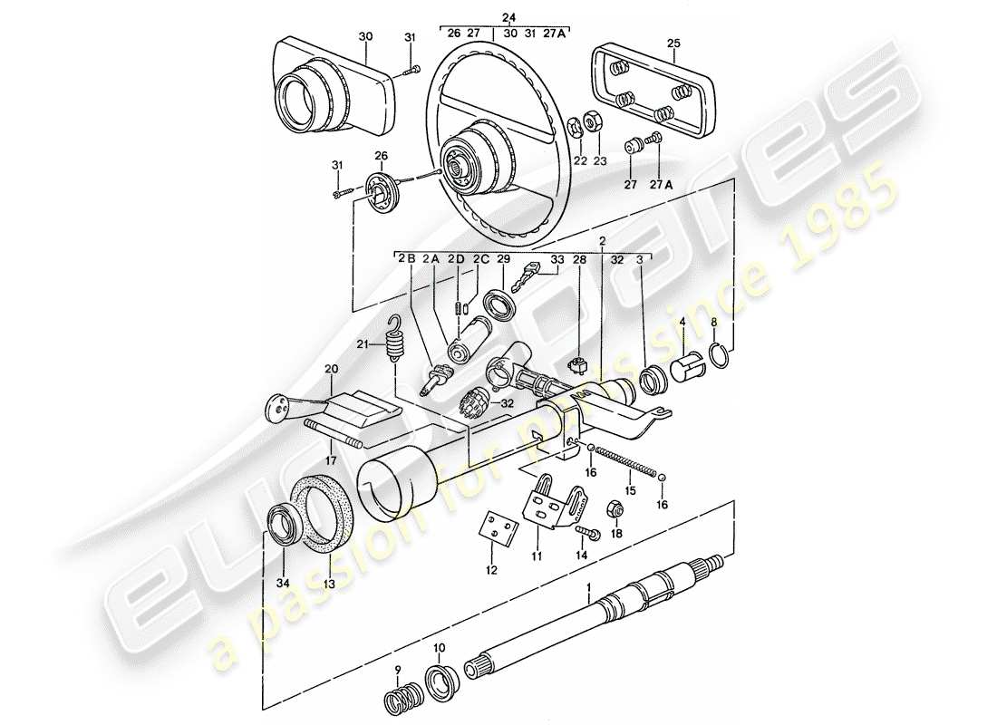 porsche 928 (1988) steering parts - steering wheel parts diagram