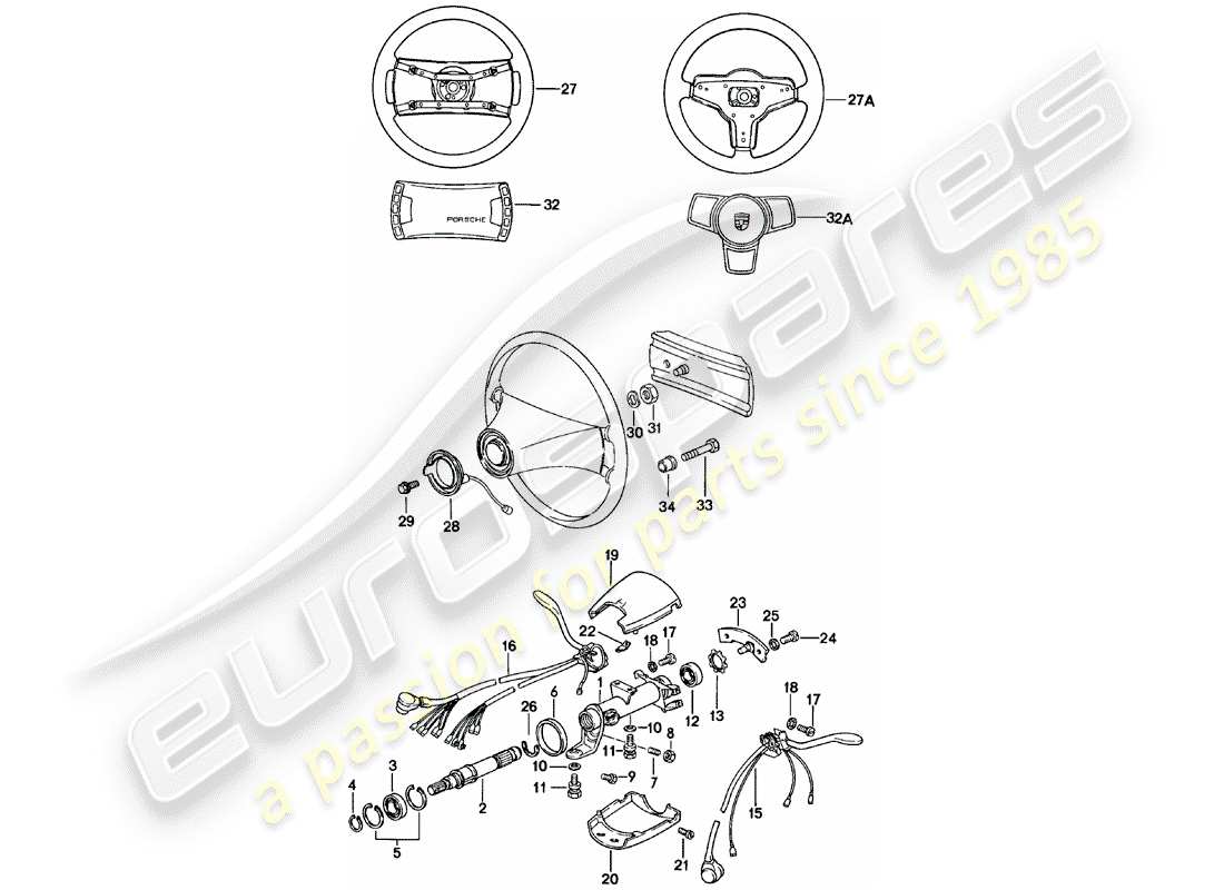 porsche 911 (1983) steering - accessories parts diagram