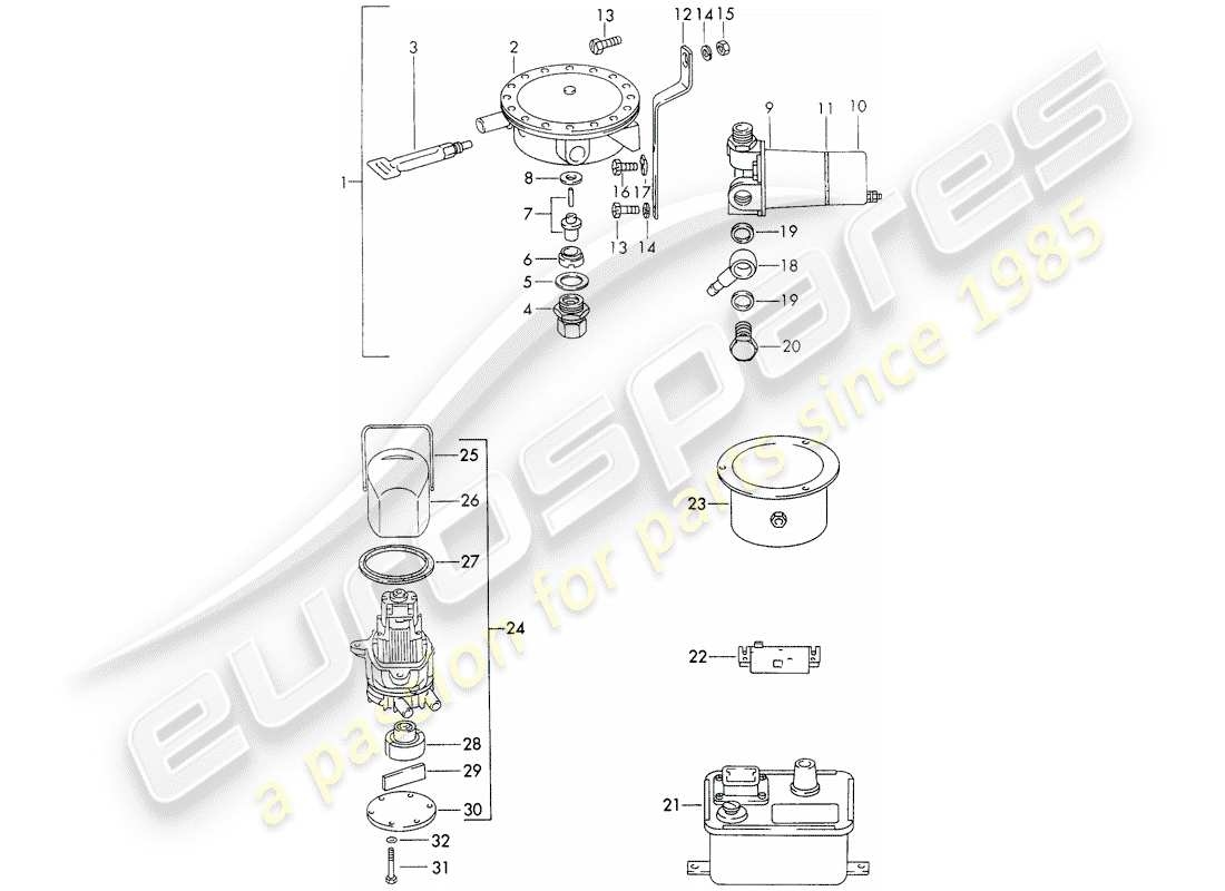 porsche 911 (1973) repair material - for - heater - - webasto - - metering - fuel pump - ignition spark sender - series resistance part diagram