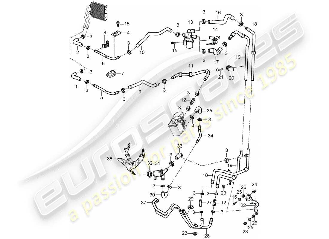 porsche cayenne (2004) air con./heating/aux. heater parts diagram