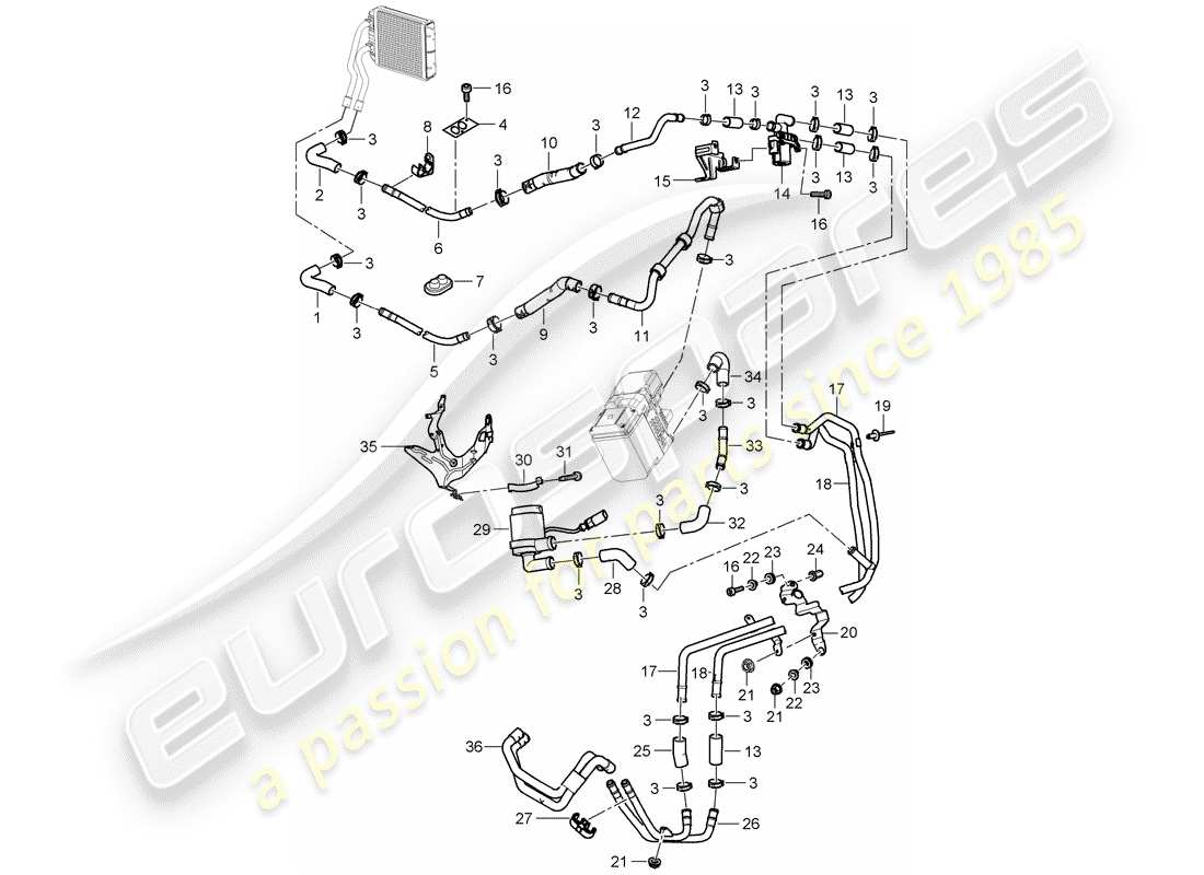 porsche cayenne (2004) air con./heating/aux. heater part diagram