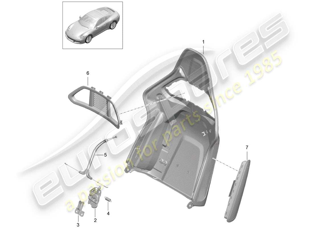 porsche 991 gen. 2 (2020) backrest shell part diagram