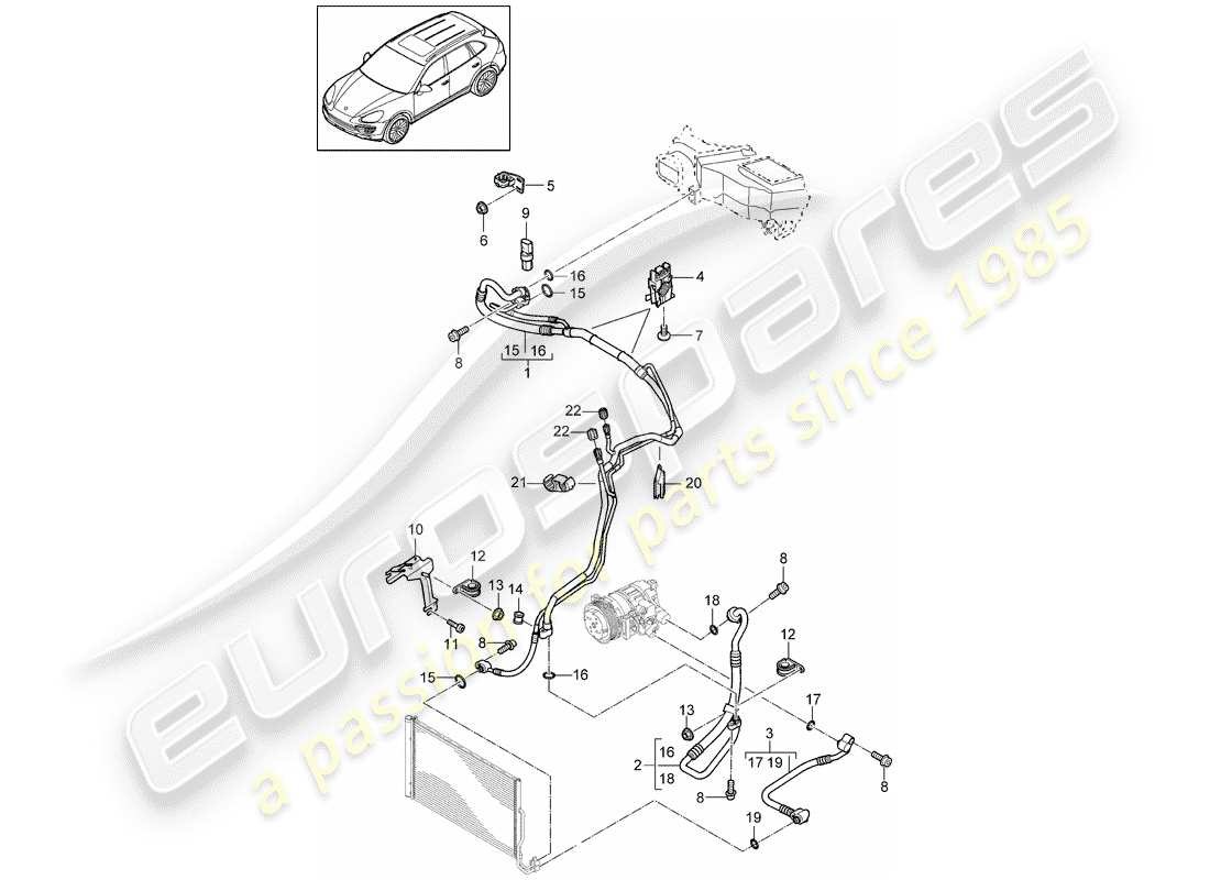 porsche cayenne e2 (2012) refrigerant circuit part diagram