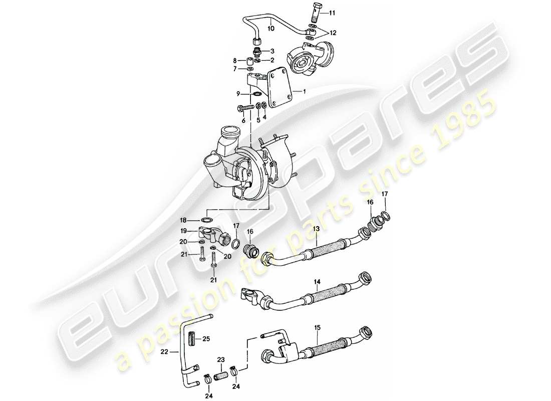 porsche 924 (1980) engine lubrication - exhaust gas turbocharger part diagram