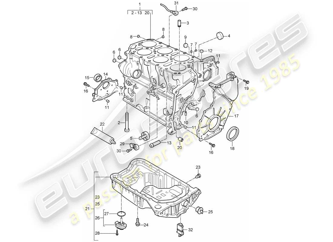 porsche cayenne (2004) crankcase part diagram