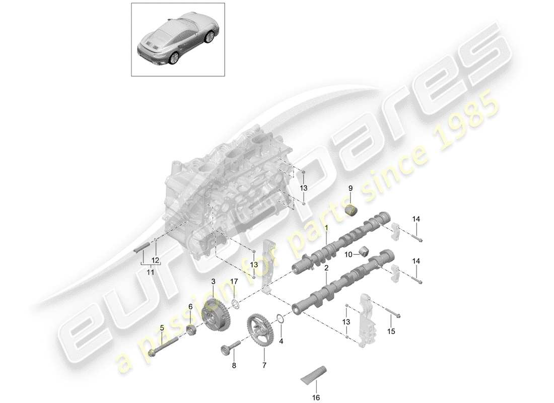 porsche 991 turbo (2016) camshaft parts diagram
